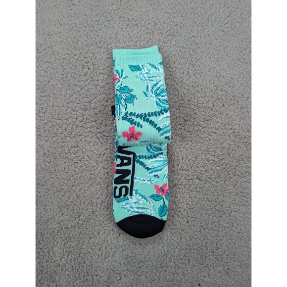 Vans Crew Socks Mens Womens 6.5-9 Mint Green Blue Floral Plants Flowers Athletic - Picture 2 of 2
